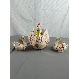 Holland Mold Swan Planter Set Orange Splatter Glaze Large & 2 Small, Vintage